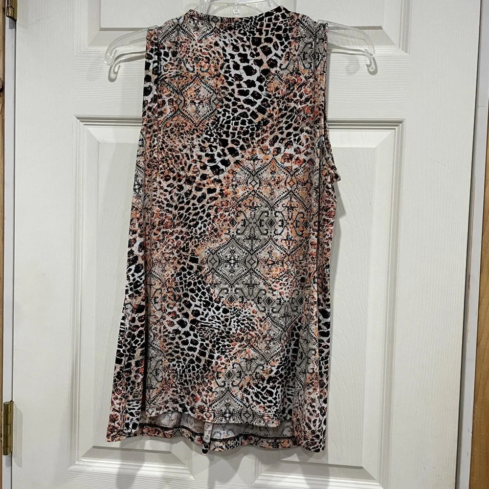 Dana Buchman Women’s Medium Release Pleat Sleeveless Tank Top Orange Pattern EUC - Picture 6 of 6